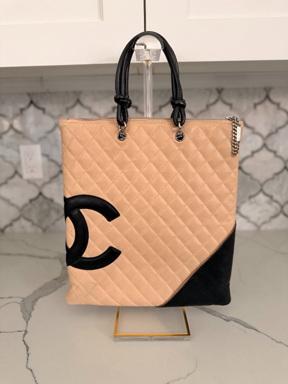Chanel Cambon Ligne Large Beige & Black Quilted Tote - Picture 2 of 5